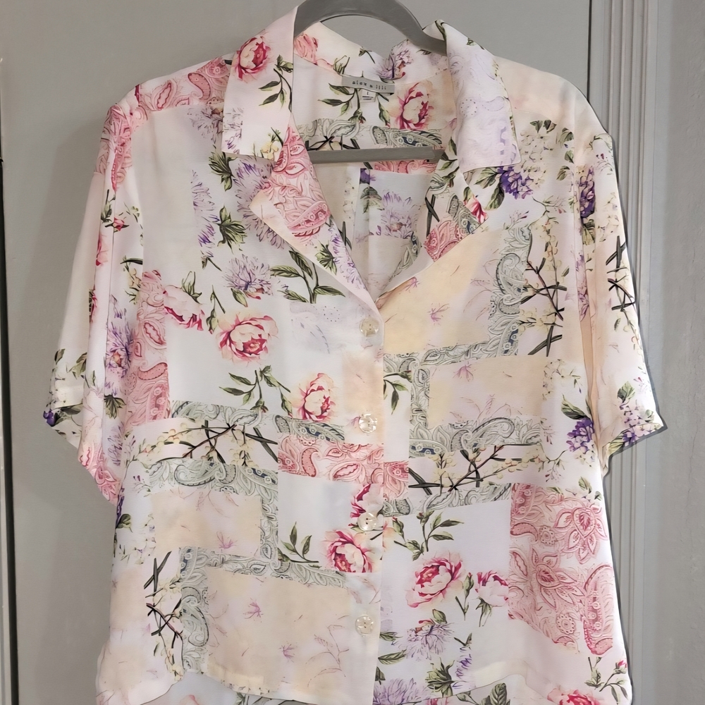 Alex and Ani Floral Grandma Chic Slyle Patchwork Button Down Shirt